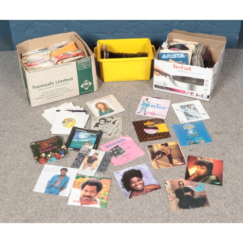 241 - Three boxes of single records 45rpm including Cool and the gang, Boney M, Billy Ocean, Boris Gardine... 