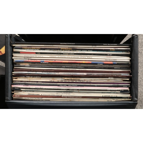 245 - Three carry cases of LP and single records. Includes The Kinks, Kiss, Cat Stevens, Fleetwood Mac etc... 