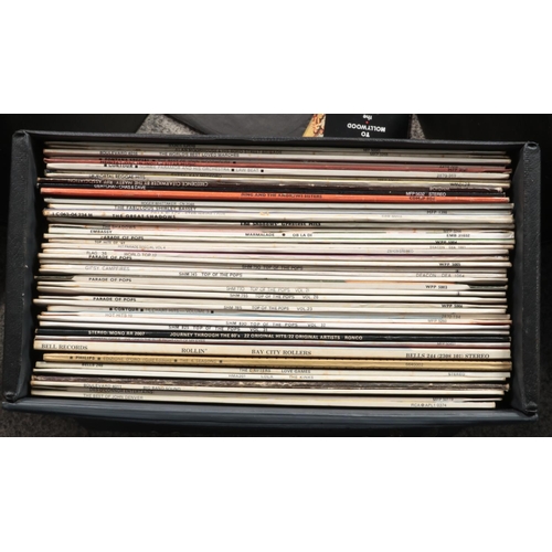 245 - Three carry cases of LP and single records. Includes The Kinks, Kiss, Cat Stevens, Fleetwood Mac etc... 