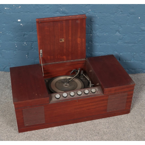 253 - A HMV stereogram in a mahogany cabinet with a Garrard 3000 turntable.