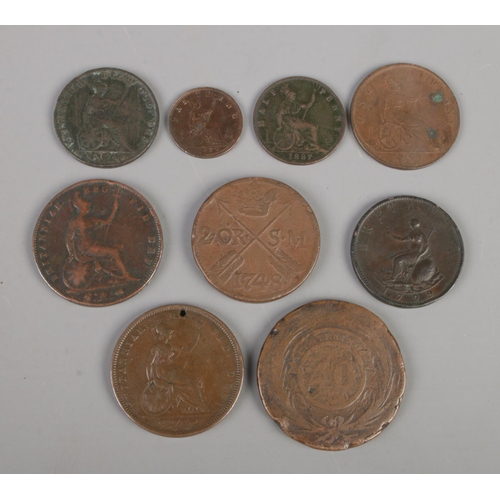 327 - A quantity of antique copper and bronze coins, including British and foreign examples. Contains 1799... 