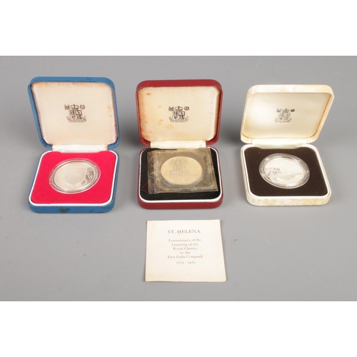 336 - Three silver proof coins, issued by The Royal Mint. Comprises of Two Pounds Balliwick of Jersey (198... 