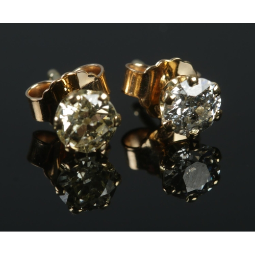 350 - A pair of 18ct gold and diamond stud earrings. Assayed for Sheffield and bearing makers mark for LW&... 