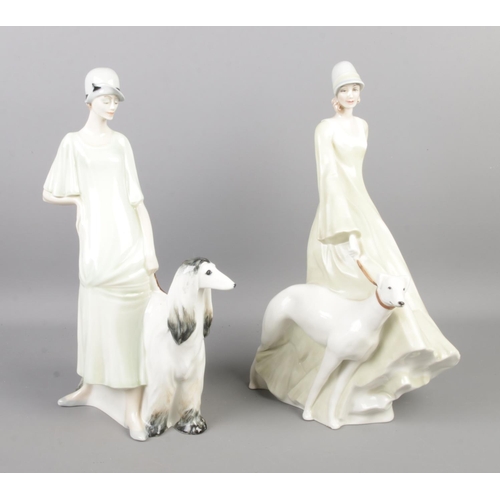 395 - Two Royal Doulton 'dog-walking' figure groups. Martine (HN3053) from the Elegance collection and Str... 