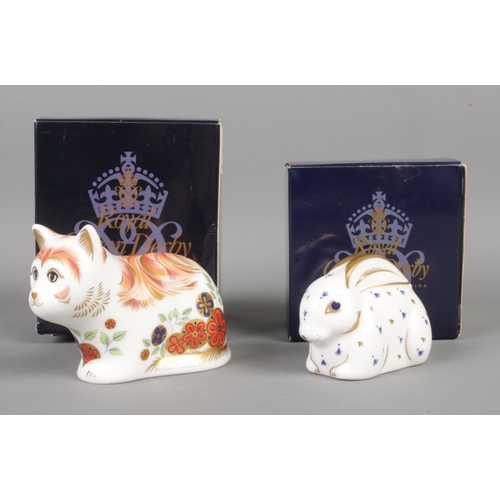 404 - Two boxed Royal Crown Derby paperweights; Guild Kitten (Pouncing) and Baby Rabbit. Both with gold st... 