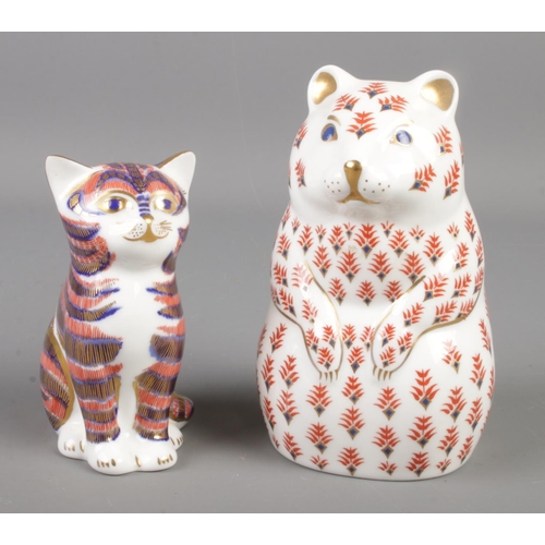 410 - Two Royal Crown Derby paperweights; Hamster and Seated Cat.