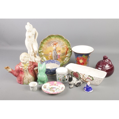 85 - A collection of mainly ceramics. Includes Burslem dog, Royal Doulton, Sylvac, composite figure etc.