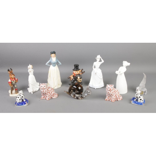 96 - A collection of ceramic and glass figures, including Royal Doulton 'Thinking of You', a pair of cont... 