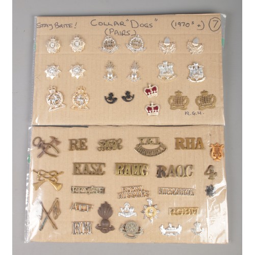 391 - Two cards of WWI and later 'silver rank' title badges and brooches.