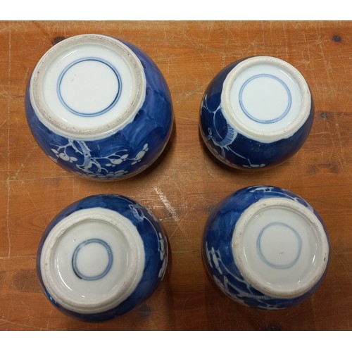 112 - Four Oriental blue & white ceramic ginger jars with Prunus Blossom decoration. Includes pair with wo... 