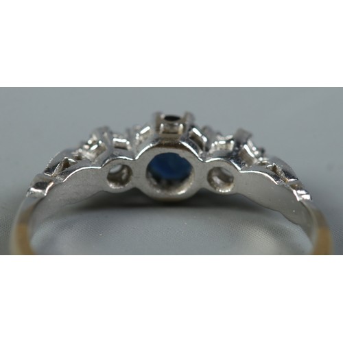 357 - A mid twentieth century 18ct Gold and Platinum Sapphire and Diamond ring. Size N½. Total weight: 3.0... 