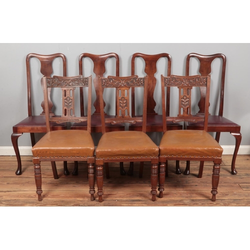 333 - A mahogany wind out dining table, with additional leaf and winder, accompanied by seven chairs; sets... 