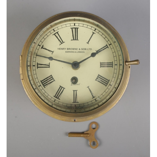 10 - A Henry Browne & Son Ltd (Barking & London) Sestral bulkhead clock, with Roman Numeral dial. Key pre... 