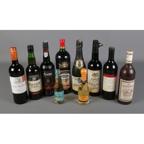 119 - A collection of vintage alcohol including English Mead, Manor Hall fortified wine, Tawny Port and mo... 