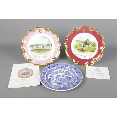 12 - Two boxed Coalport Rockingham plates depicting Wentworth Woodhouse and Conisbrough Castle along with... 