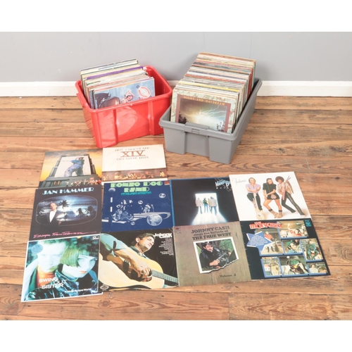 140 - Two boxes of rock/pop vinyl LP's including The Moody Blues, Spandau Ballet, Hot Chocolate, Bonzo Dog... 