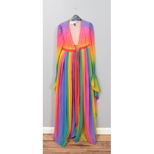 205 - A 1960's John Bates for Jean Varon rainbow coloured dress. Featuring empire waistline, pleated full ... 