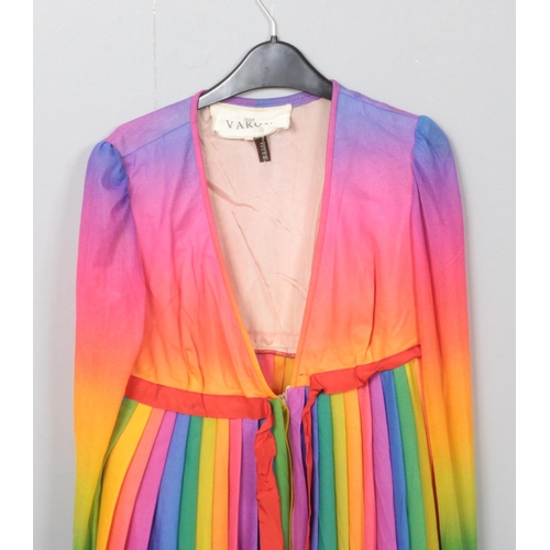 205 - A 1960's John Bates for Jean Varon rainbow coloured dress. Featuring empire waistline, pleated full ... 