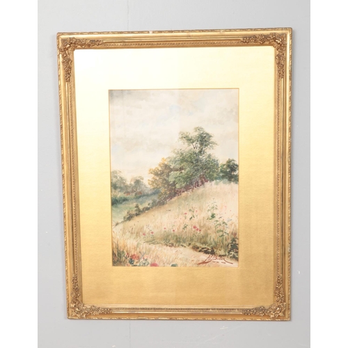 221 - A.E Boler gilt framed watercolour depicting field of wildflowers. Approx. dimensions 59.5cm x 75.5cm... 