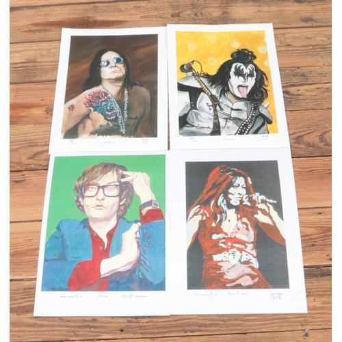 226 - Four limited edition Paul Howell prints including Gene Simmons (19/30), Ozzy Osbourne (18/30), Tina ... 