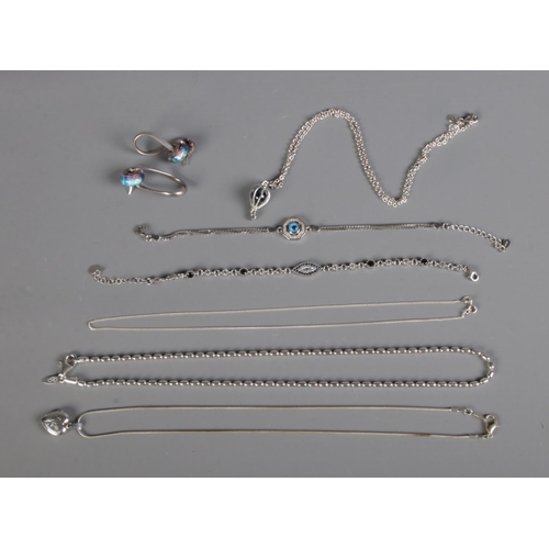 251 - A quantity of silver jewellery to include necklaces, earrings and bracelets. One necklace features P... 