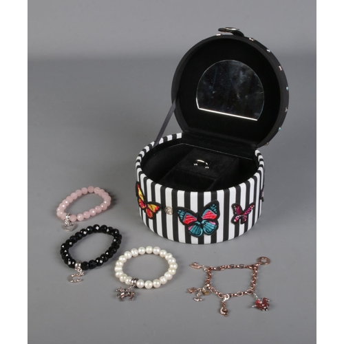 253 - Thomas Sabo bracelets including black obsidian charm bracelet with silver horse shoe charm, rose qua... 