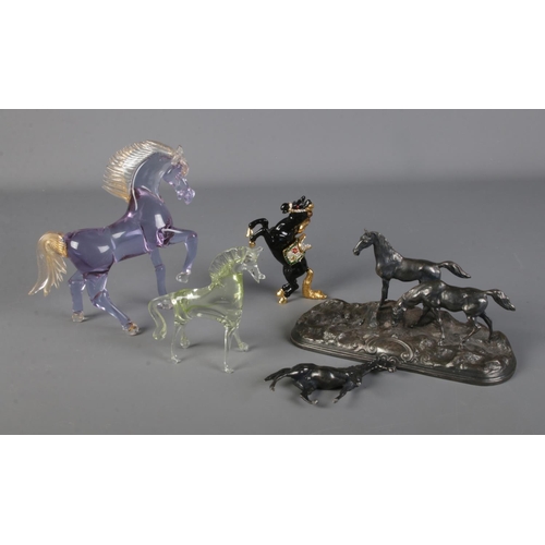 80 - A collection of horses consisting of Murano glass, spelter and metal examples