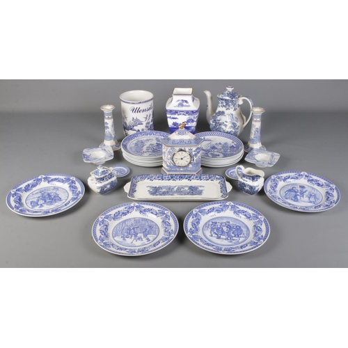 83 - A quantity of blue & white ceramics. Includes Wedgwood clock, Spode Victorian Children Plate Collect... 