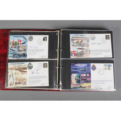 91 - A binder containing the history of WW2 50th anniversary  signed covers, approximately 80 covers in t... 