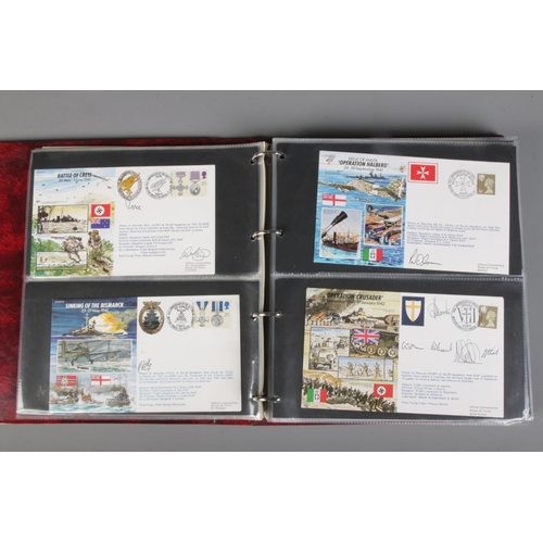 91 - A binder containing the history of WW2 50th anniversary  signed covers, approximately 80 covers in t... 