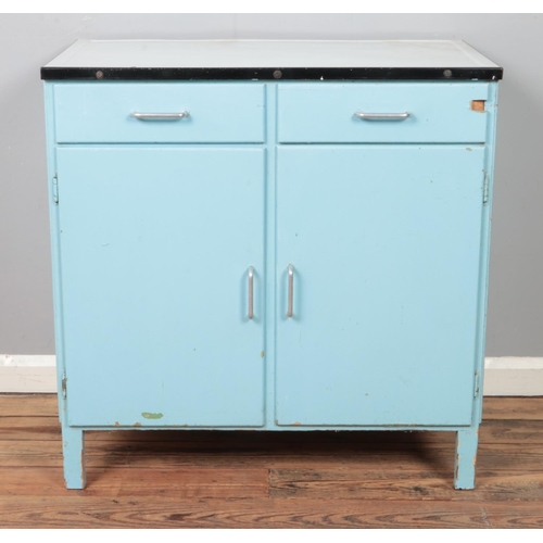 323 - A vintage kitchen unit with enamel top and two drawers over two doors. 

Hx87cm
Wx87cm
Dx53cm