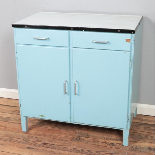 323 - A vintage kitchen unit with enamel top and two drawers over two doors. 

Hx87cm
Wx87cm
Dx53cm