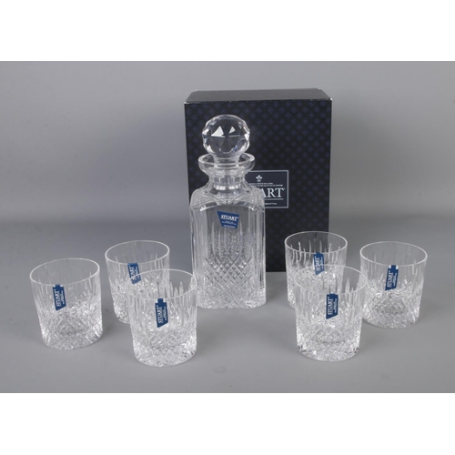 121 - A Stuart Crystal decanter along with six tumblers. All with original boxes. Tumbler height 9cm.