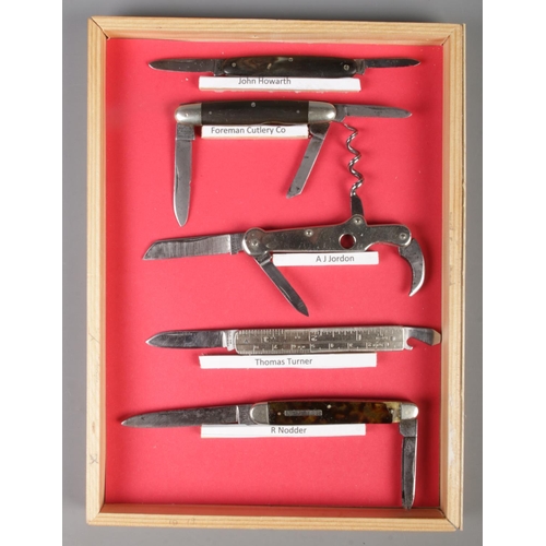 132 - Five Sheffield penknives. Includes John Howarth, Foreman Cutlery Co, AJ Jordan, Thomas Turner and No... 