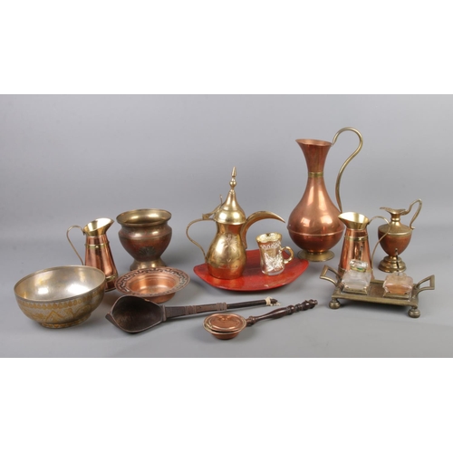 14 - A quantity of mainly metalwares, including Middle Eastern examples. Contains engraved bowl, copper w... 