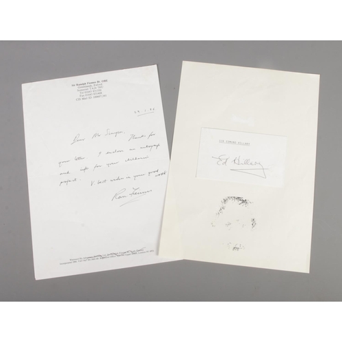 17 - A hand written letter from Sir Ranulph Fiennes as well as  an autograph from Sir Edmund Hillary.