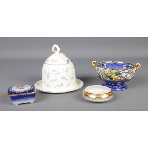 26 - A small collection of ceramic items, to include Dresden pillbox, Maling twin handled bowl and Royal ... 