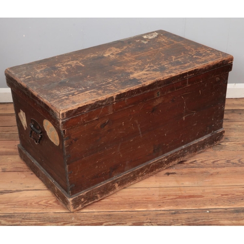 414 - A late 19th/ early 20th century pine twin handled blanket box. Height 49cm, Width 94cm, Depth 53cm.