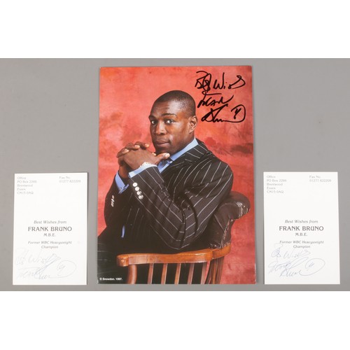 67 - Three signed autographed photo's of former heavy weight boxing champion Frank Bruno