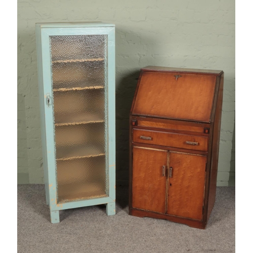 507 - A vintage bureau with tall glazed front painted cabinet