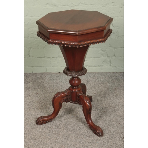 515 - A Victorian style mahogany work box featuring fitted interior. Approx. height 70cm.