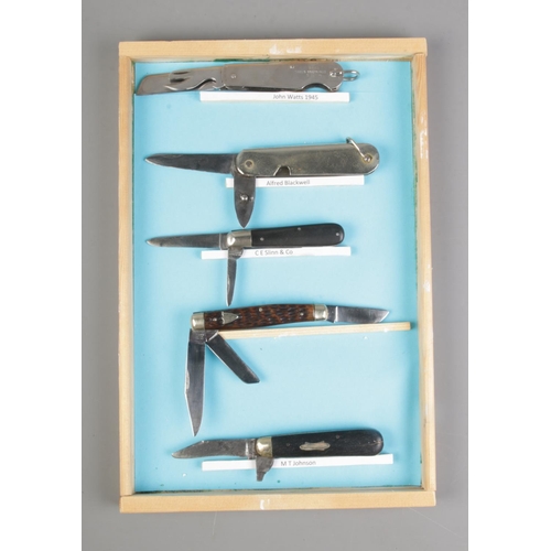 103 - Five Sheffield penknives by John Watts, Alfred Blackwell, C Slinn & Co, J Nowill & Sons, M T Johnson... 