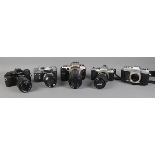 108 - Five cameras; Pentax MZ-M with Vivitar 70-210mm lens, Cosmorex SE with Soligor Tele-Auto f=135mm len... 