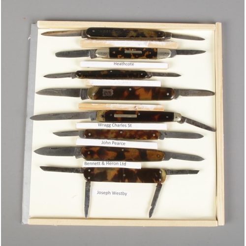 109 - Eight Sheffield penknives by Heathcote, Steer & Webster, G Brittain, Joseph Westby, Bennet & Heron L... 