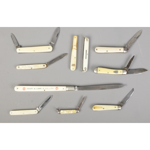 149 - Ten pocket knives. Includes Mappin & Webb corn knife, Southern & Richardson, Joseph Rodgers, etc. CA... 