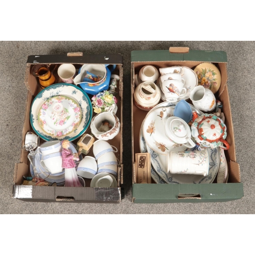 159 - Two boxes of mainly assorted ceramics. To include Crown Ducal, Dresden Hammersley and Royal Doulton ... 