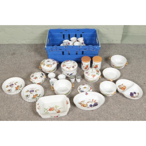 171 - A box of Royal Worcester 'Evesham' ceramics. Includes cannisters, pastry dishes, etc.