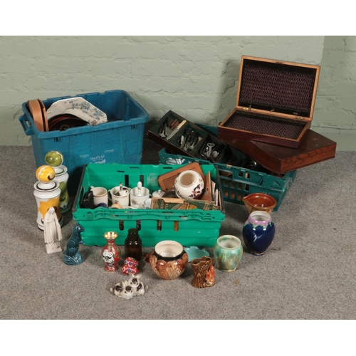 185 - Three large boxes of mixed collectables including royal doulton plates, cloisonné items, canteen of ... 