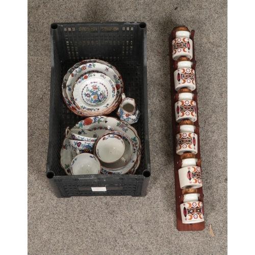 195 - A Portmerion spice rack along with Booths The Pompadour pattern tea set.