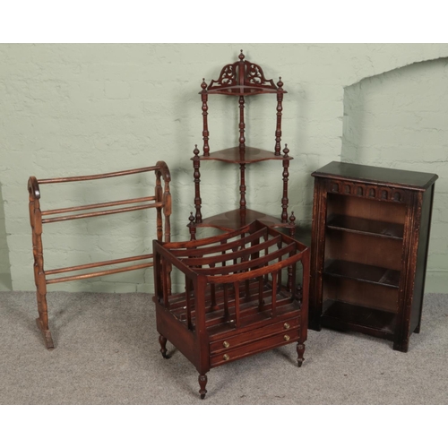 489 - Four pieces of furniture. Includes a mahogany corner whatnot stand with pierced gallery top, Edwardi... 